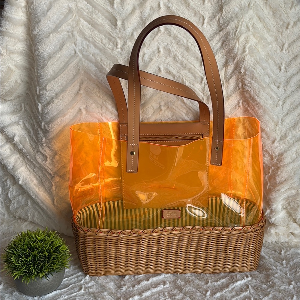 Orange and Brown Tote with Woven Base